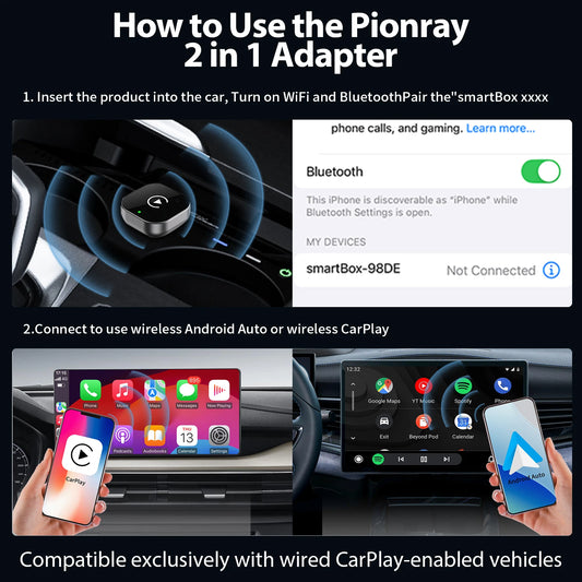 Adaptateur CarPlay & Android Auto sans fil – 2-en-1 plug & play