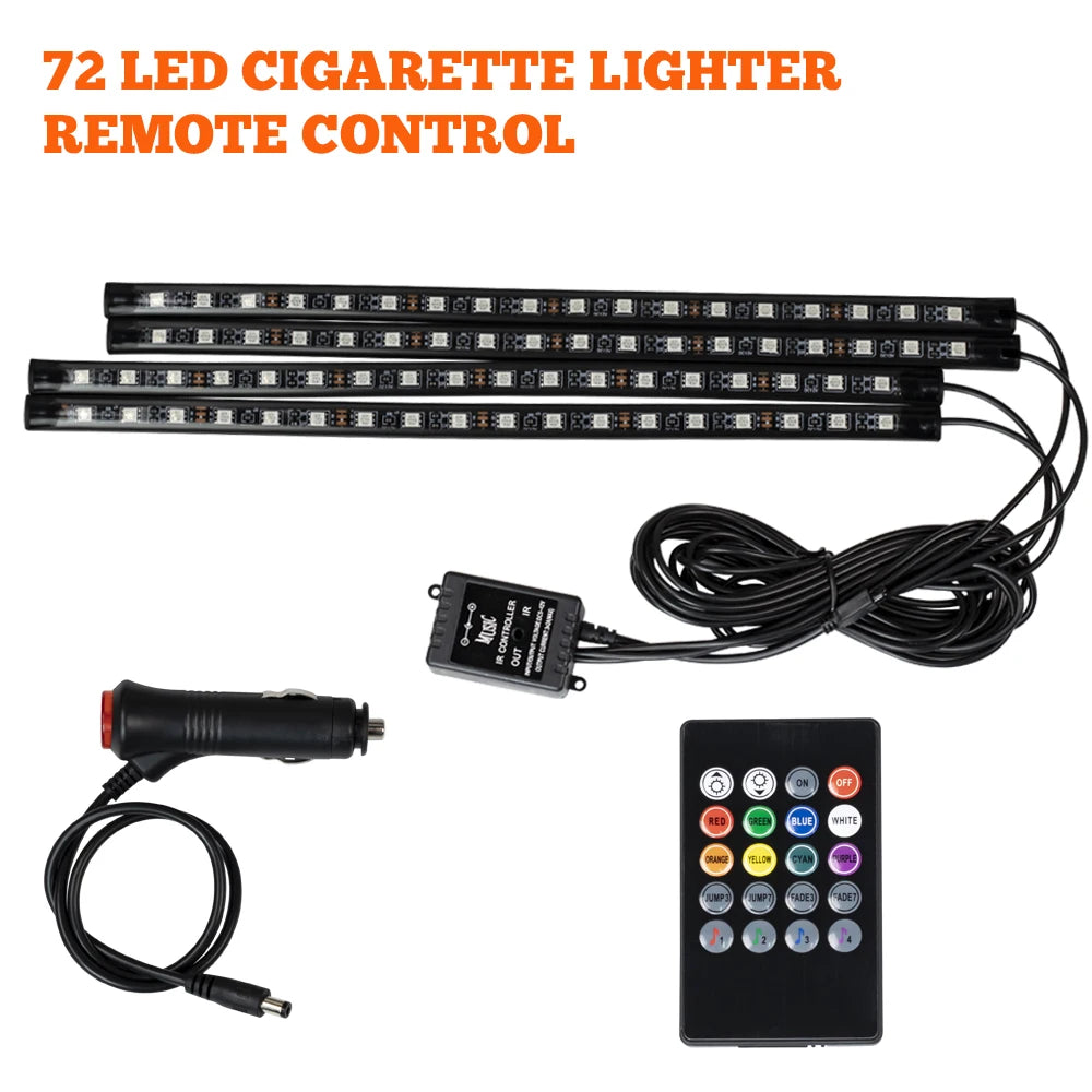 Kit LED RGB Intérieur Auto – 4 Bandes Lumineuses avec Télécommande & Contrôle Musique