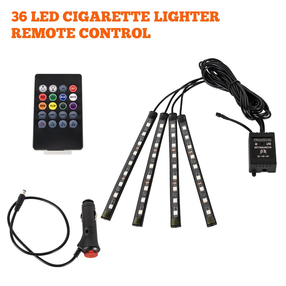 Kit LED RGB Intérieur Auto – 4 Bandes Lumineuses avec Télécommande & Contrôle Musique