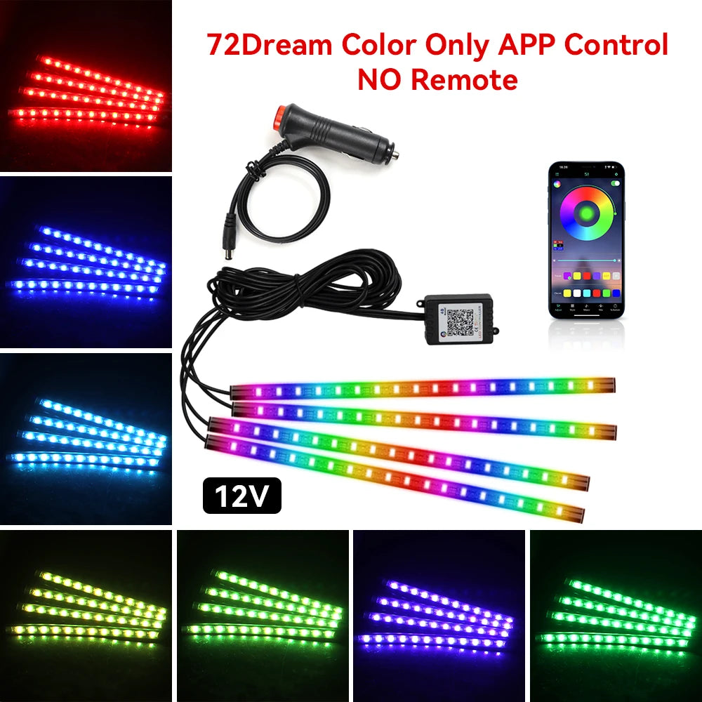 Kit LED RGB Intérieur Auto – 4 Bandes Lumineuses avec Télécommande & Contrôle Musique