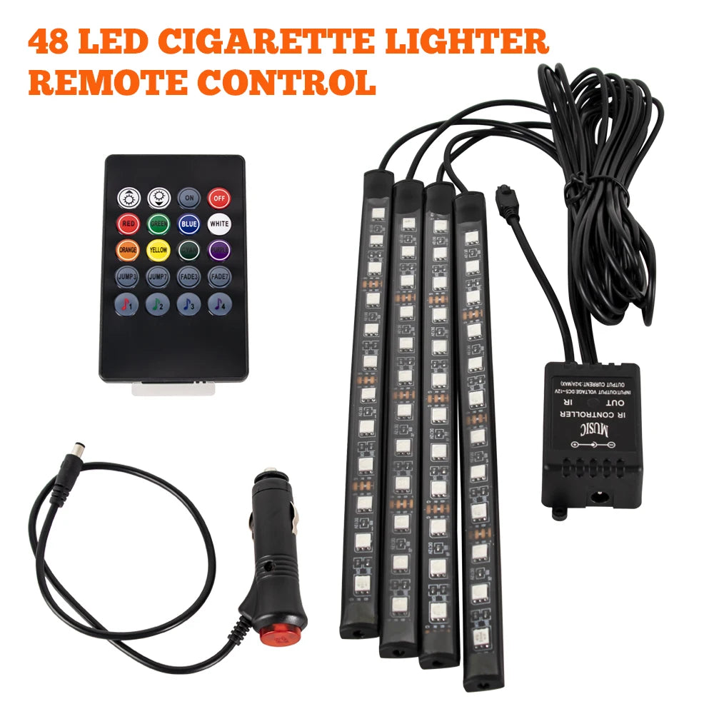 Kit LED RGB Intérieur Auto – 4 Bandes Lumineuses avec Télécommande & Contrôle Musique