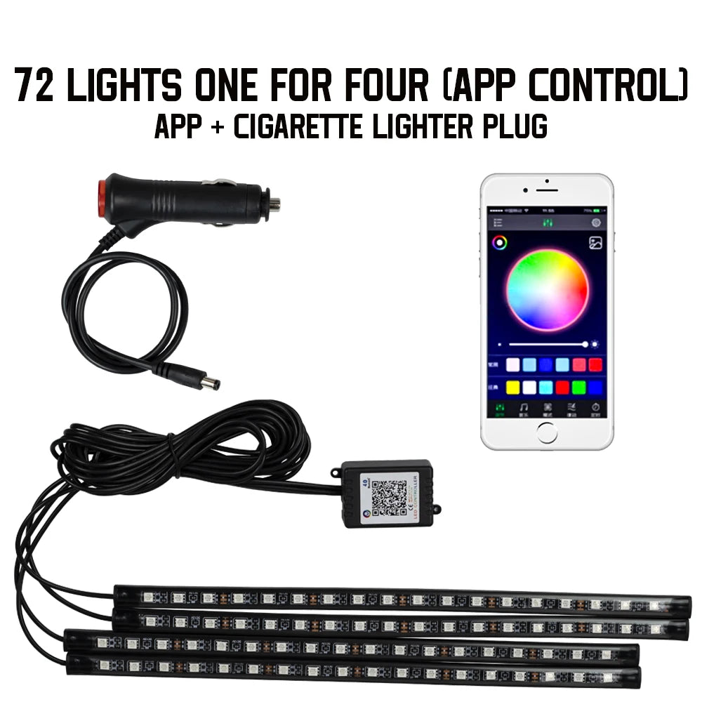 Kit LED RGB Intérieur Auto – 4 Bandes Lumineuses avec Télécommande & Contrôle Musique