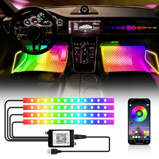 Kit LED RGB Intérieur Auto – 4 Bandes Lumineuses avec Télécommande & Contrôle Musique