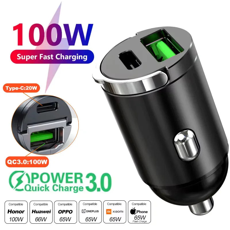 Chargeur voiture rapide 100W/200W – USB-C PD & QC3.0