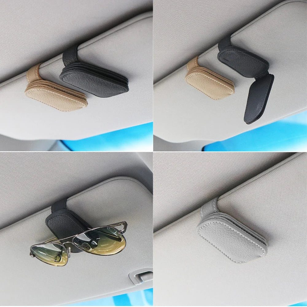 Clip porte-lunettes voiture – Support pare-soleil en cuir