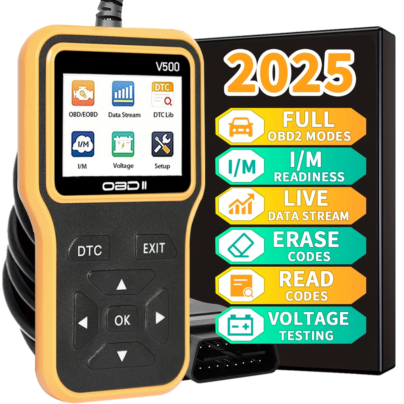 Scanner OBD2 2025 – Lecteur de codes moteur complet (données, effacement, tests)