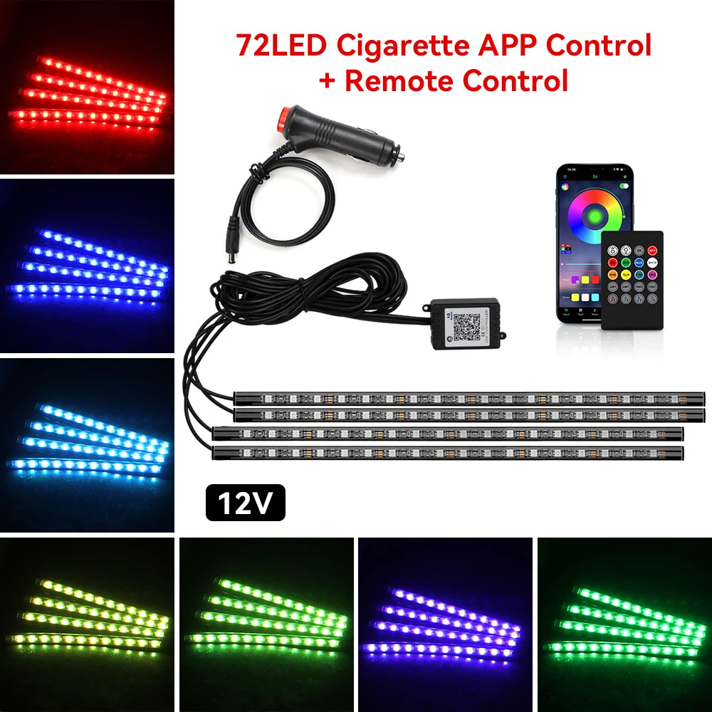 Kit LED RGB Intérieur Auto – 4 Bandes Lumineuses avec Télécommande & Contrôle Musique