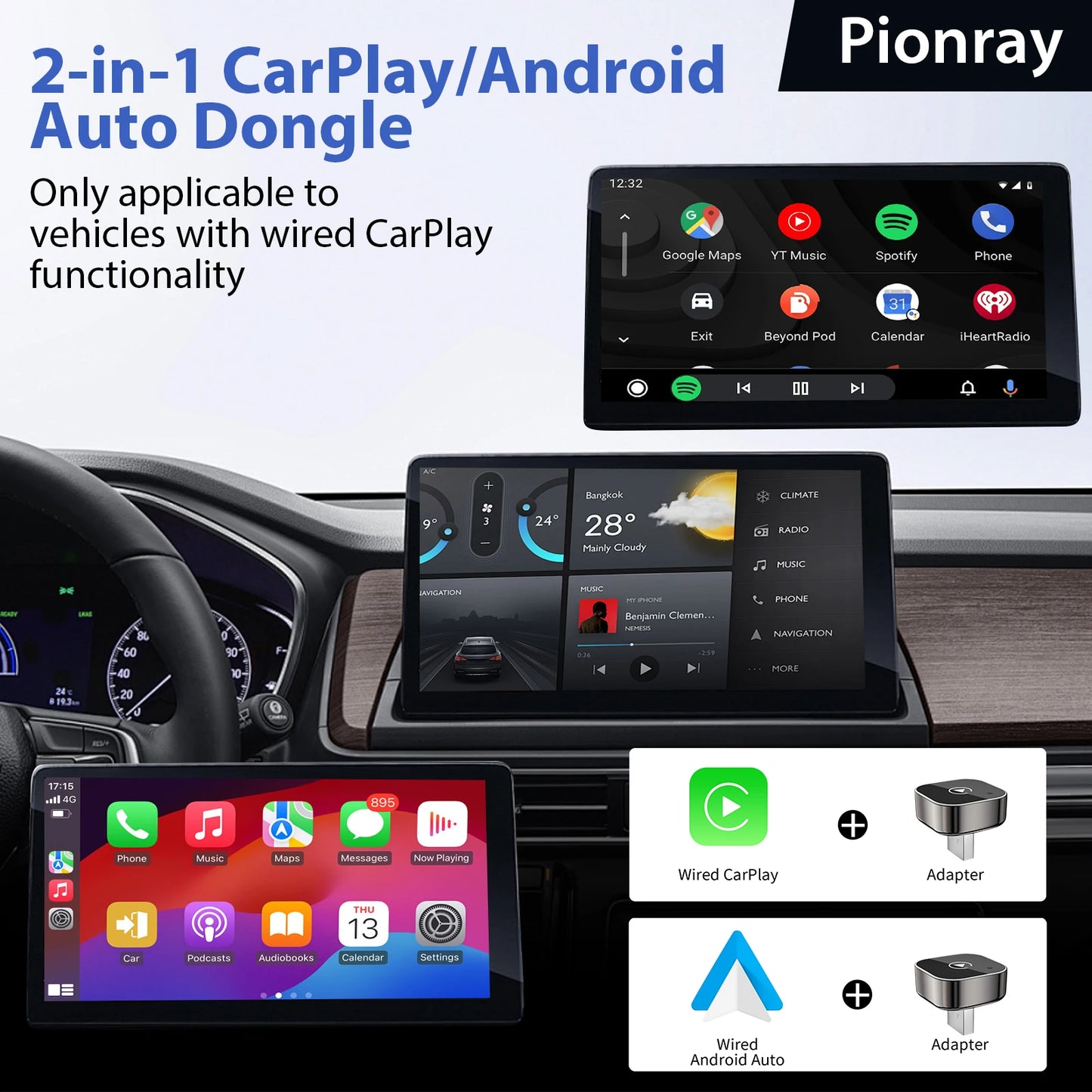 Adaptateur CarPlay & Android Auto sans fil – 2-en-1 plug & play