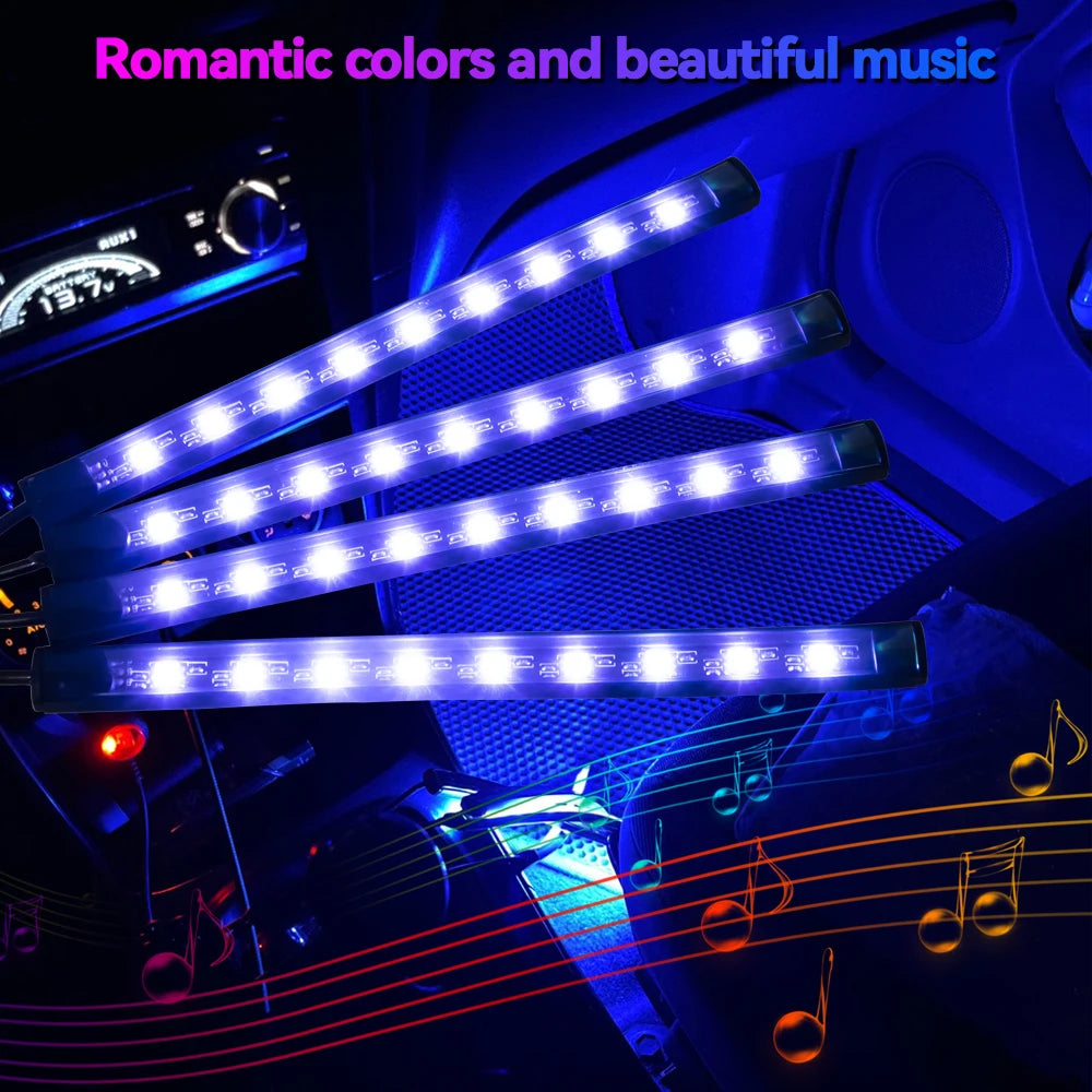 Kit LED RGB Intérieur Auto – 4 Bandes Lumineuses avec Télécommande & Contrôle Musique