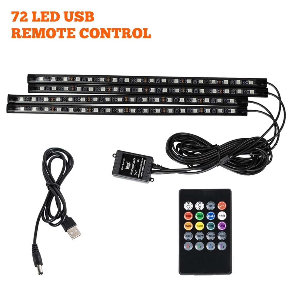 Kit LED RGB Intérieur Auto – 4 Bandes Lumineuses avec Télécommande & Contrôle Musique